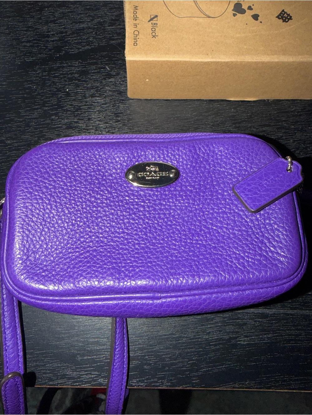 Like new Coach Pebbled Leather Purple Crossbody Bag with Logo Plaque - Picture 7 of 9